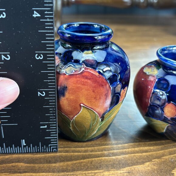 Pair of Vintage Moorcroft Pomegranate Vases Small Hand Painted 1920s-1940s Vases - Picture 10 of 15